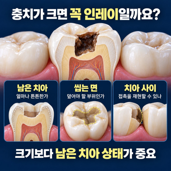 대전 인레이 치료 상담 전 충치 제거 후 남은 치아 씹는 면 치아 사이 접촉을 확인하는 기준