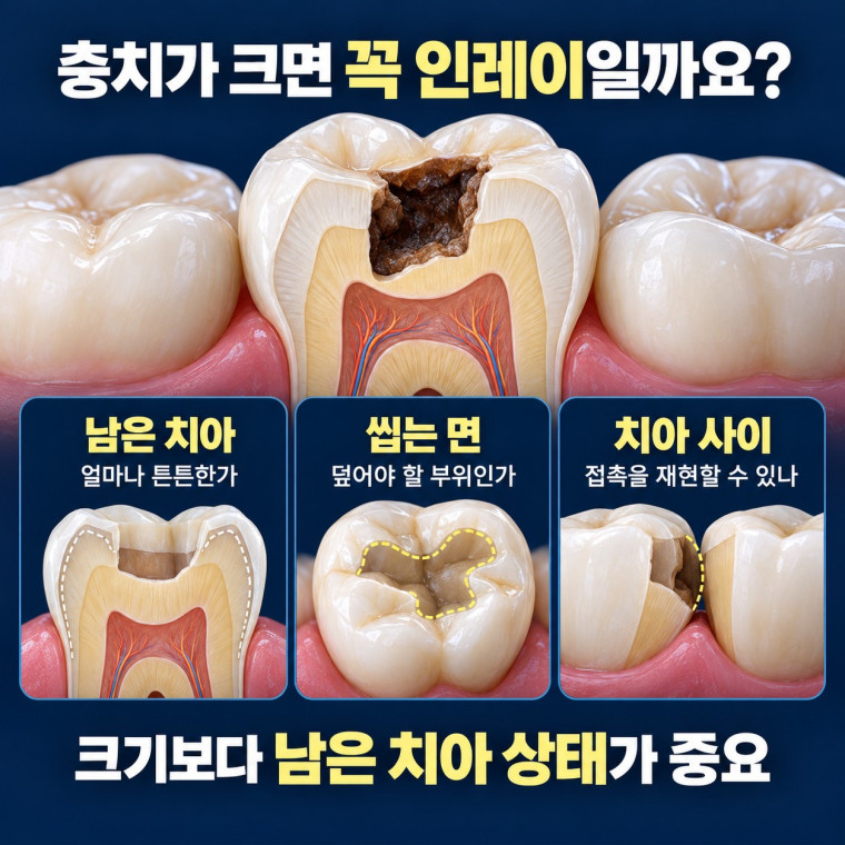대전 인레이 치료 상담 전 충치 제거 후 남은 치아 씹는 면 치아 사이 접촉을 확인하는 기준
