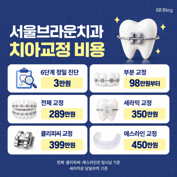 서울브라운치과 부분교정 전체교정 세라믹 클리피씨 에스라인 치아교정 비용