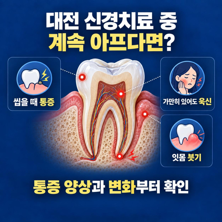 대전 신경치료 중 계속 아플 때 씹을 때 통증 가만히 있을 때 욱신거림 잇몸 붓기 구분 안내