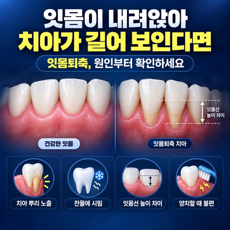 대전 잇몸이식 상담 전 잇몸퇴축으로 치아 뿌리가 노출되고 시린 증상 확인 안내