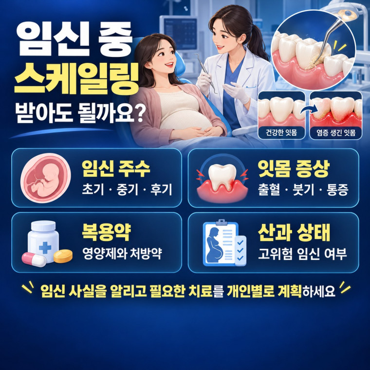 임신 중 스케일링 상담 전 임신 주수 잇몸 출혈과 복용약을 확인하는 안내