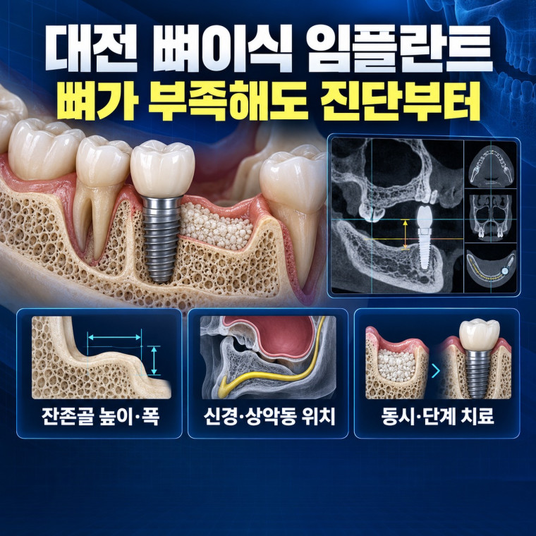 대전 뼈이식 임플란트 상담에서 잇몸뼈 부족 원인과 3D CT 진단 기준 안내